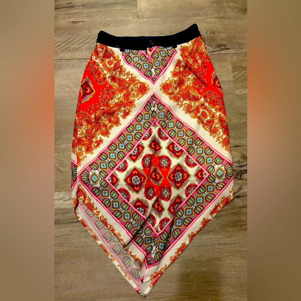 Contempo Vintage Vibrant Paisley and Geometric Print Skirt